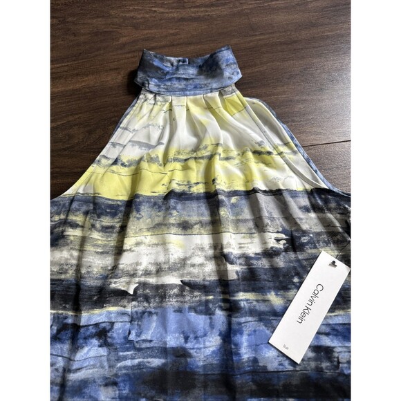 Calvin Klein Women's Printed Halter Neck Top Blouse Casual Formal Blue Multi XS - Picture 5 of 9